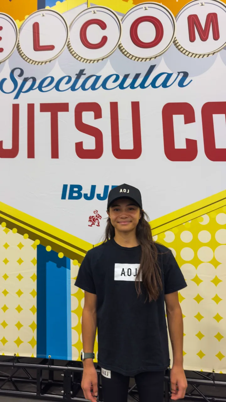 Bailey Heinsohn at the 2026 Jiu-Jitsu CON venue in Las Vegas before competing in the IBJJF No-Gi and Gi tournaments.